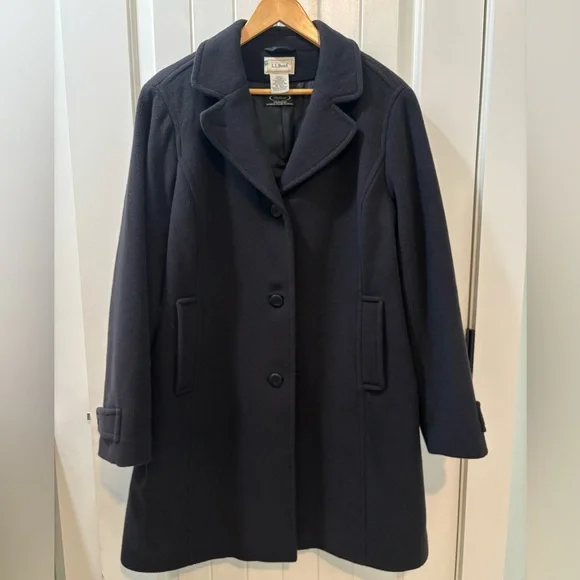 LL Bean x Bellandi 100% Wool Long Coat Size 18 Regular Navy - Picture 1 of 6